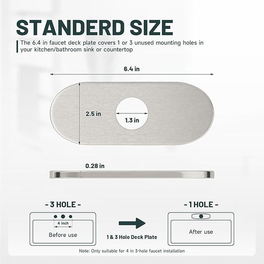 6 Inch Brushed Nickel Sink Hole Cover, Greenspring 4" Hole Cover Deck Plate, Round Bathroom Faucet Deck Plate, Faucet Escutcheon for Bathroom or Kitchen Vanity Sink Faucet Stainless Steel