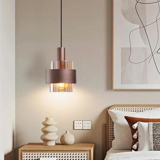Modern Pendant Light Kitchen Island, 7.3" Mini Hanging Lamp Over Sink, Adjustable Cord Chandelier Ceiling Lighting Fixtures with Amber Glass Lampshade