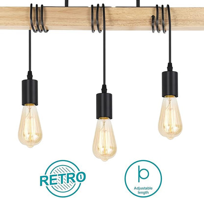 Rustic Vintage Wood Ceiling Light, 3-Light Retro Semi Flush Mount Ceiling Light Fixture, Industrial Farmhouse Ceiling Lamp for Hallway Bedroom Entryway Farmhouse Dining Room Living Room
