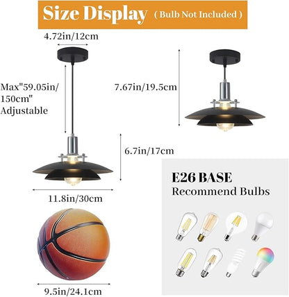 1-Light Modern Black Pendant Lights Kitchen Island, 11.8 inch Farmhouse Pendant Light, Kitchen Pendant Lighting with Double-Tier Shade, Island Pendant Light for Kitchen, Dining Room Bedroom