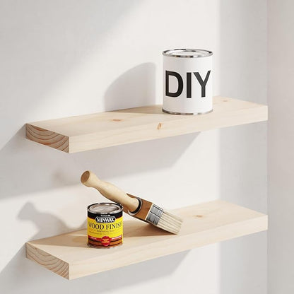 Homeforia 18 inch Wood Floating Shelves, High End Solid Natural Wood 18inch Floating Shelf for Wall Mounted, Unfinished Wooden 18in Floating Shelves, Heavy Duty Bracket, 18 X 6.5 X 1.75 inch, Set of 3