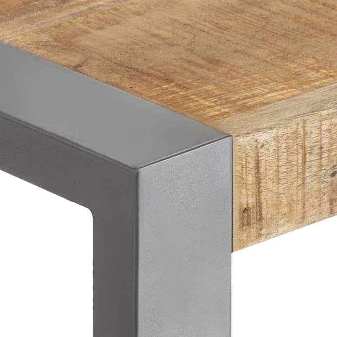 Small Square Dining Table for 2 Person, Rough Mango Wood Top with Grey Powder Coated Steel Frame, Industrial Style Furniture for Kitchen Nook Apartment