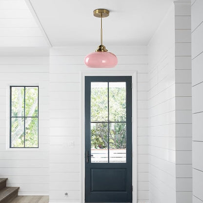 KCO Lighting Retro Pink Kitchen Pendant Light Mid Century Gold Hanging Light Vintage Dome Glass Pendant Light Small Globe Hanging Lights