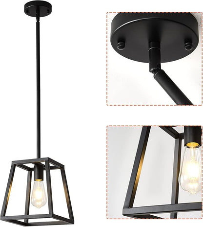 Black Pendant Light,Mini Rectangle Chandeliers, Pendant Lighting for Kitchen Island Living Room 1-Light Industrial Pendant Lighting for Kitchen Island