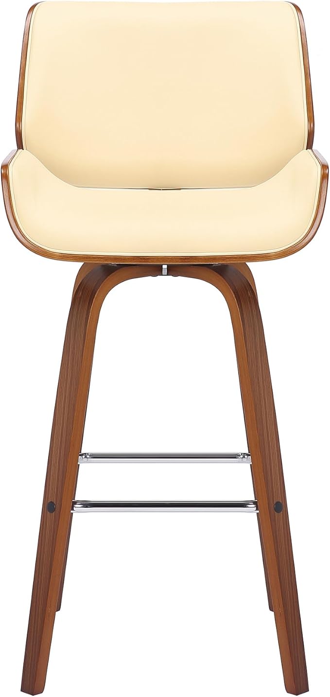 Armen Living Tyler 30" Bar Height Swivel Cream Faux Leather and Walnut Wood Bar Stool - Set of 3