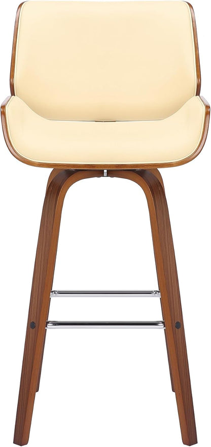 Armen Living Tyler 30" Bar Height Swivel Cream Faux Leather and Walnut Wood Bar Stool - Set of 3