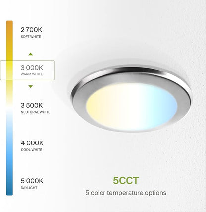 ASD 6 Pack LED Disk Lights 6 Inch, 15W 5CCT 2700K-5000K 1245LM CRI90+, Dimmable Flush Mount Ceiling Light Fixture, Low Profile Surface Mount Disc, Junction Box or Recessed Can Install, UL Energy Star
