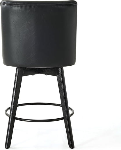Vipbear Counter Height Bar Stools Set of 4, 26" H Swivel Bar Stools with Backs, PU Leather Upholstered Bar Chairs with Solid Wood Legs for Kitchen Island, Dining Room, Home Bar, Black