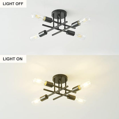 Modern Semi Flush Mount Ceiling Light Fixture,4-Light Farmhouse Light Fixtures Ceiling Mount,Industrial Chandelier Ceiling Lamp for Living Room Bedroom Kitchen Hallway,Bulb Not Included(Black)