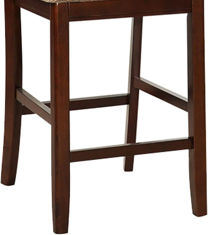 Set of 2 Brown Counter Height Chairs for Dining Room, Kitchen Island, Bar - Upholstered Cushioned Chairs with Unique Back Support