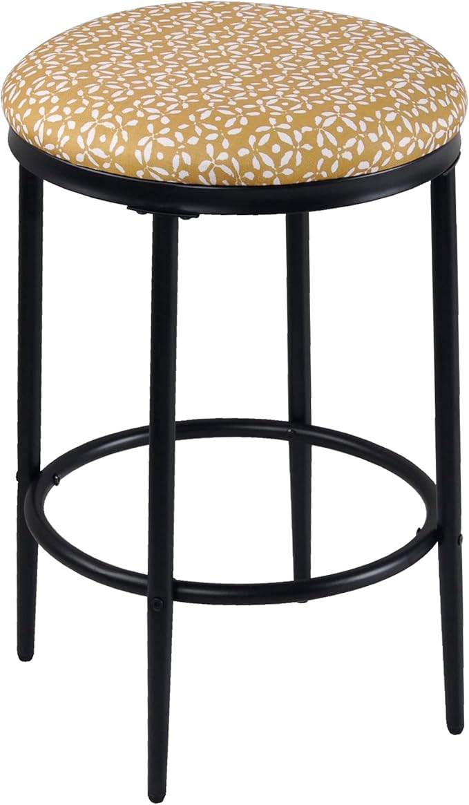 HomePop Upholstered Metal Barstool, Fabric Side Chairs for Dining Room, Kitchen and Living Room - Golden Yellow Print