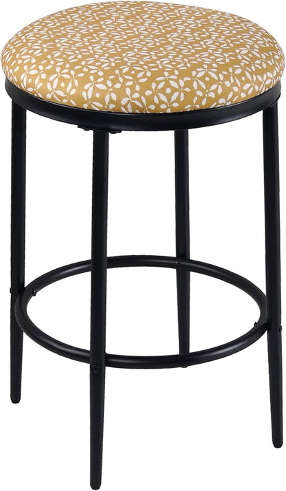 HomePop Upholstered Metal Barstool, Fabric Side Chairs for Dining Room, Kitchen and Living Room - Golden Yellow Print