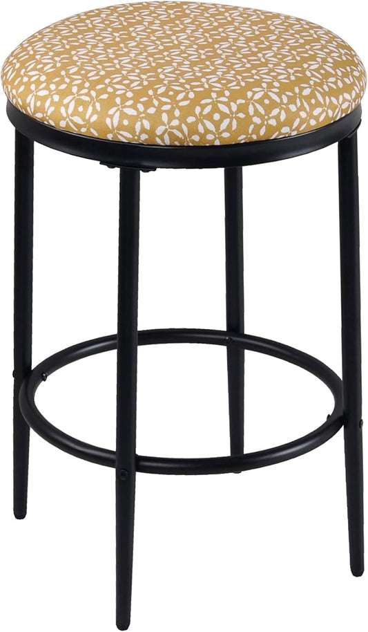 HomePop Upholstered Metal Barstool, Fabric Side Chairs for Dining Room, Kitchen and Living Room - Golden Yellow Print