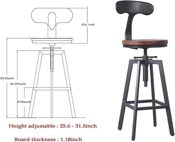Diwhy 5 Piece Bar Table and Barstool Set Industrial Rectangular Pipe Dining Pub Bar Desk and Kitchen Counter Height Adjustable Stool with Iron Backrest Black(1 Table + 4 Chairs)