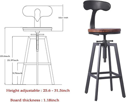 Diwhy 5 Piece Bar Table and Barstool Set Industrial Rectangular Pipe Dining Pub Bar Desk and Kitchen Counter Height Adjustable Stool with Iron Backrest Black(1 Table + 4 Chairs)