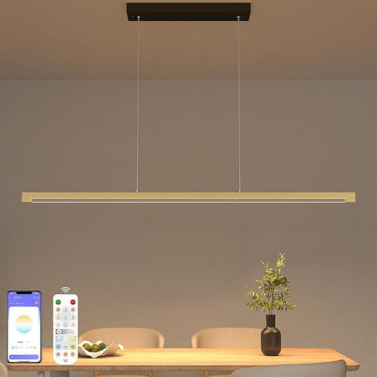 2 Pack 54" Linear Pendant Light Aluminum, 40W Gold Dimmable Kitchen Island Lighting with Remote App Control, Adjustable CCT (3000K-6000K), Modern Chandelier for Home Office Dining Room Study