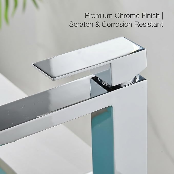 AVSIILE Chrome Bathroom Faucet, Single Hole Vanity Bath Faucet, Single Handle Modern Stainless Steel Bathroom Faucets for Sink 1 Hole with Pop Up Drain Stopper & Water Supply Hoses