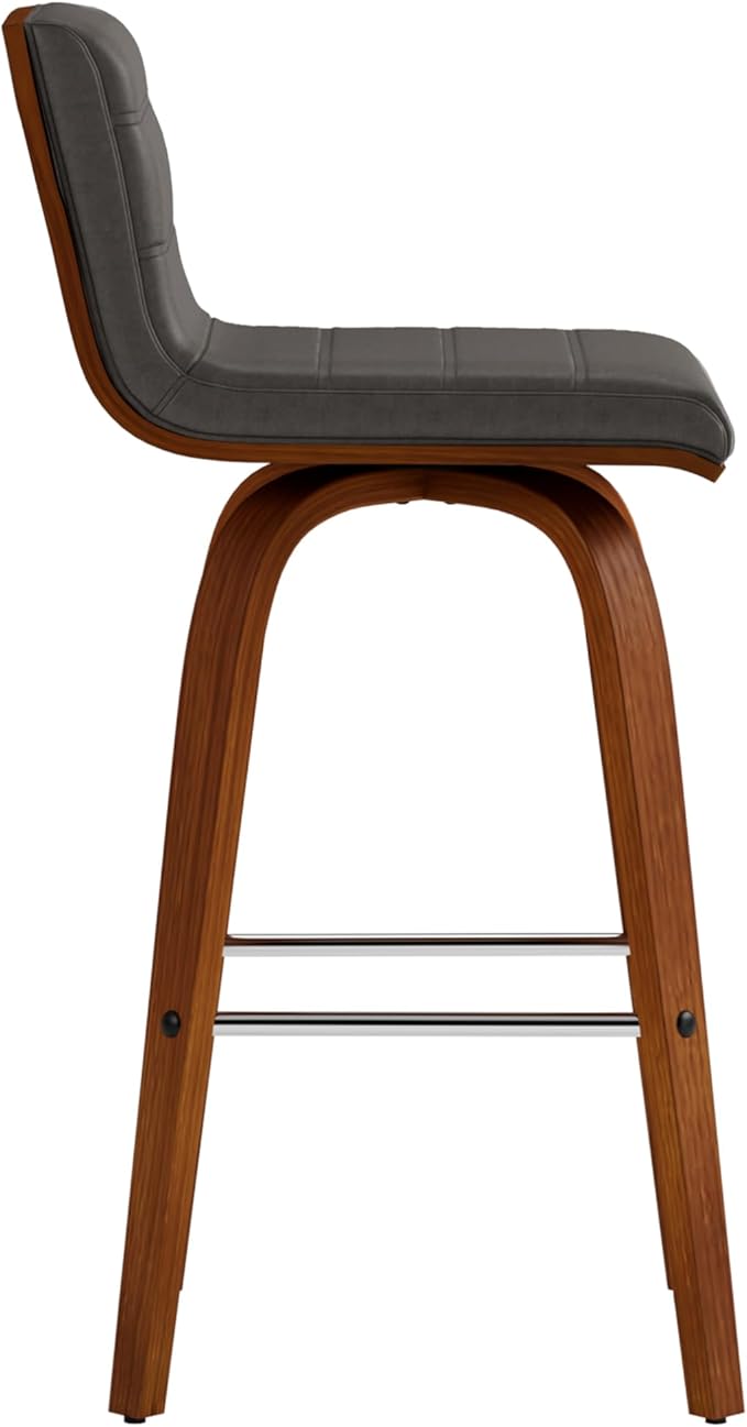 Vienna 26" Swivel Counter Stool in Walnut Wood Finish with Gray Faux Leather - Set of 3
