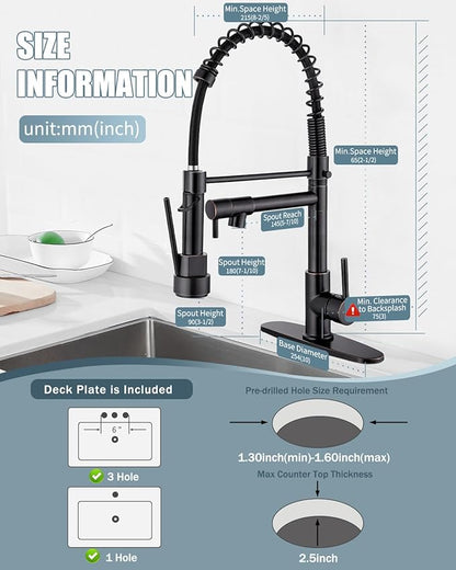 Kitchen Faucet,Oil Rubbed Bronze Faucet with Soap Dispenser,Black Kitchen Faucets with Pull Down Sprayer,Kitchen Sink Faucet with Dual Function Spray Head for 1-4 Holes Kitchen Sink