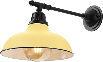 JONATHAN Y 12.25" Matte Yellow/Black 1-Light Industrial Farmhouse Outdoor Sconce, Iron Wall Light with LED Bulb, Metal Bowl Shade, Vintage Porch Lamp for Entryway Patio Kitchen (JYL7615H)