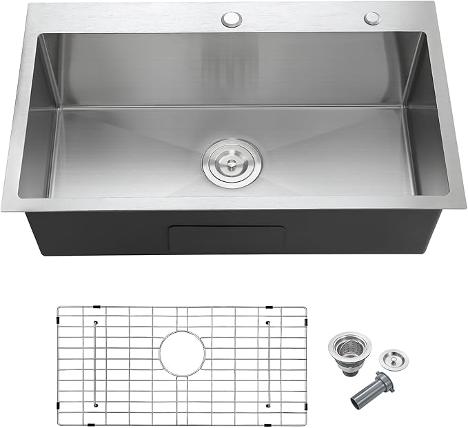 MENATT 30x18 Inch Drop in Kitchen Sink, 304 Stainless Steel Single Bowl with Dual Faucet Holes & Bottom Grid Mat, X-Shape Drain, 9" Deep Large Sink for Spacious Kitchen, Laundry, Bar, Commercial Use
