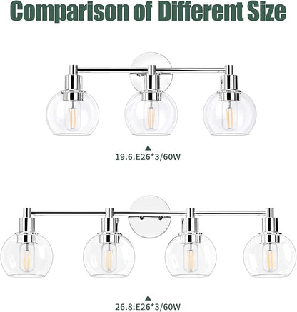 Espird 3 Lights Bathroom Vanity Light Fixtures Chrome, Bathroom Lights Over Mirror, Industrial and Farmhouse 3 Light Wall Sconce, Polished Chrome Globe Vanity Lighting Fixtures