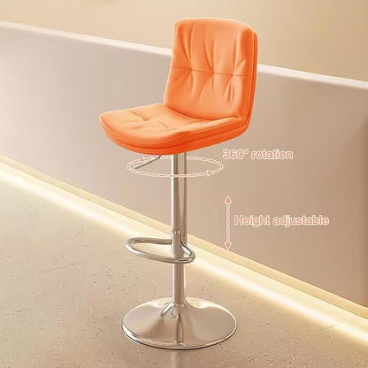 Counter Height s with Back, Faux Leather Adjustable Chairs for Kitchen Island,Orange-Silver Leg