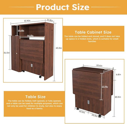 Wall-Mounted Folding Dining Set, Smart Sideboard with Power Outlet & Storage, 3-Mode Expandable Table for6 People, Space-Saving Solution for Small Apartments