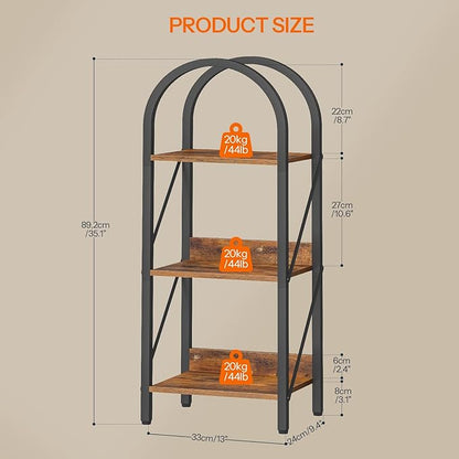 HOOBRO Bookshelf, 3-Tier Bookshelf Arched Display Racks, Industrial Bookcase with Metal Frame, Book Shelf Storage Organizer for Living Room, Office, Bedroom, Rustic Brow and Black BF423SJ01
