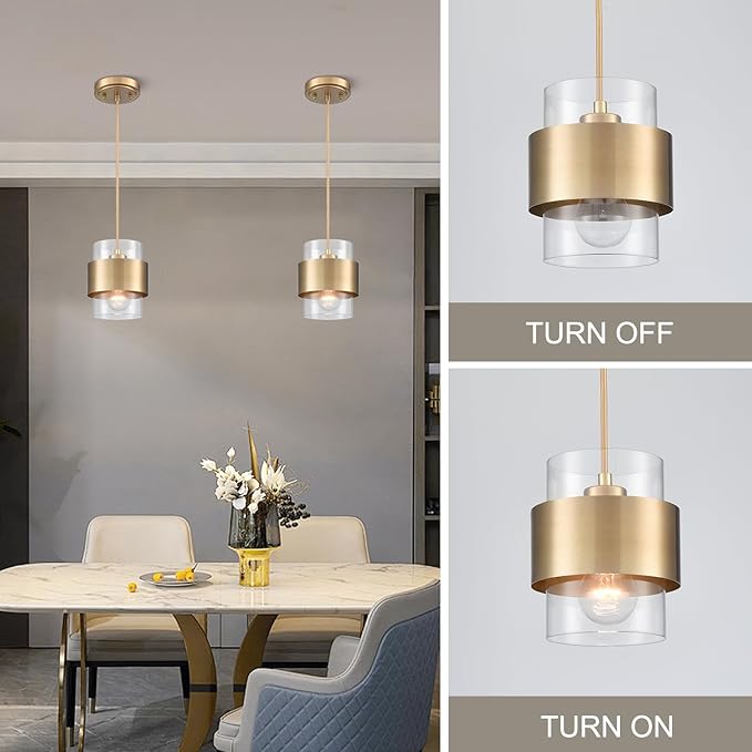 DEYNITE Modern Pendant Light Fixtures Brass Hanging Light for Kitchen Island