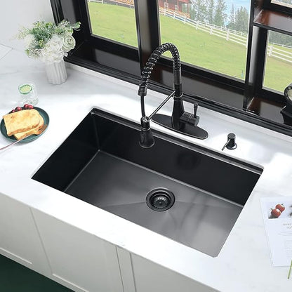 28 Inch Black Undermount Kitchen Sink Workstation-iAnomla 28x18 Kitchen Sink Undermount 16 Gauge Deep Stainless Steel Single Bowl Undermount Workstation Sink with Cutting Board