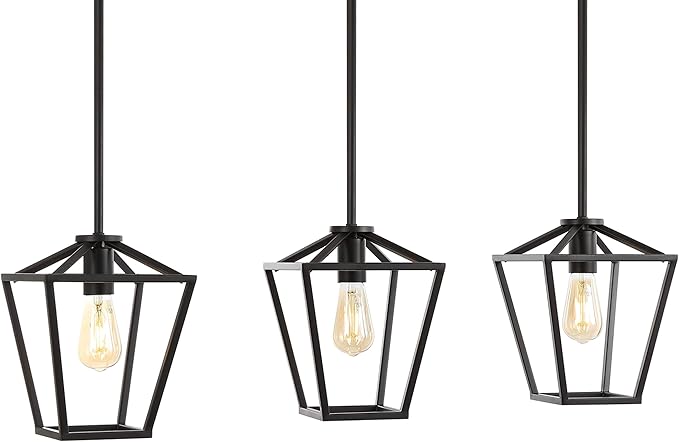 JONATHAN Y 36.5" Oil Rubbed Bronze Industrial Farmhouse Iron LED Pendant Light, Adjustable Cage Lantern for Kitchen Island, Dining Room, Foyer, Iron Shade (JYL7581A)