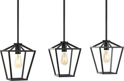 JONATHAN Y 36.5" Oil Rubbed Bronze Industrial Farmhouse Iron LED Pendant Light, Adjustable Cage Lantern for Kitchen Island, Dining Room, Foyer, Iron Shade (JYL7581A)