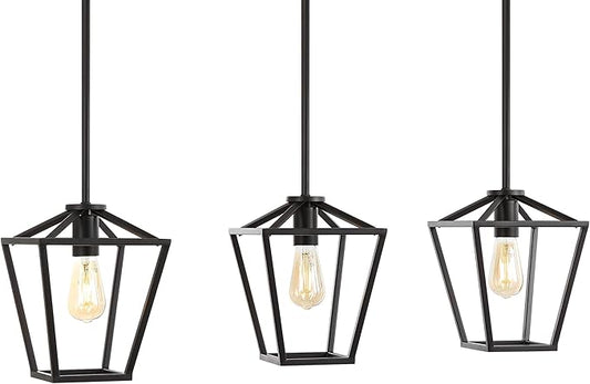 JONATHAN Y 36.5" Oil Rubbed Bronze Industrial Farmhouse Iron LED Pendant Light, Adjustable Cage Lantern for Kitchen Island, Dining Room, Foyer, Iron Shade (JYL7581A)