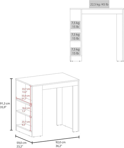 GOWE Lacour Kitchen Island, Kitchen Bar Table with 3-Side Shelves, Dark Walnut