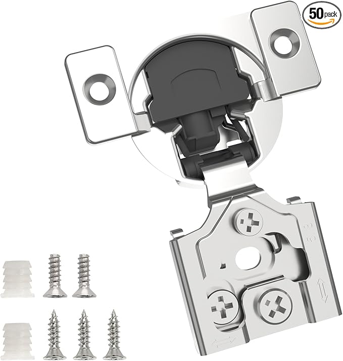Chibery 50 Pack 5/8" Overlay 3D Soft Close Concealed Hinge for Face Frame Door, Smooth Slow Self Closing Hinges, Satin Nickel, Hidden 105° Open Angle Stainless Steel Hinge for Kitchen Cabinet Door
