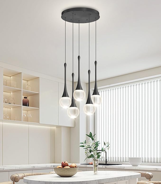 Crystal Chandelier for Dining Room Glam 5 Light Cluster Crystal Pendant Light Dimmable LED Chandeliers for Kitchen Island Living Room Black