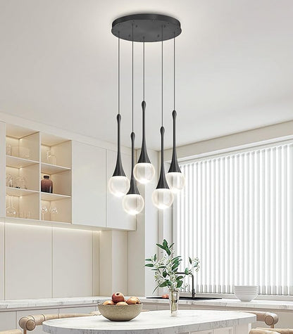 Crystal Chandelier for Dining Room Glam 5 Light Cluster Crystal Pendant Light Dimmable LED Chandeliers for Kitchen Island Living Room Black