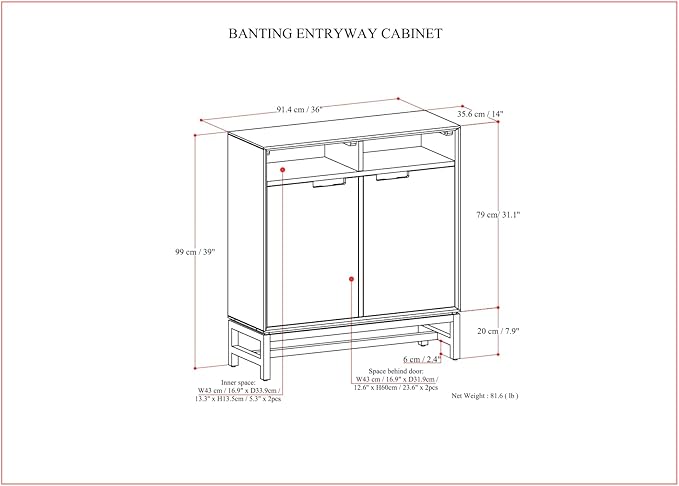 SIMPLIHOME Banting SOLID HARDWOOD 36 inch Wide Modern Industrial Entryway Storage Cabinet in Walnut Brown for the Living Room, Entryway and Family Room