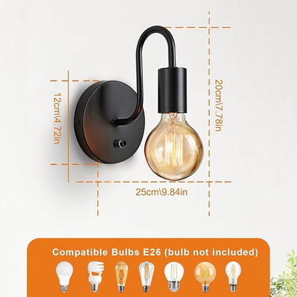 Vintage Dimmble Wall Lights Set of Two, Black Wall Sconces E26 Industrial Wall Lamps Retro Wall Lighting Hard Wired Sconces Lighting for Mirror Bedroom Living Room Kitchen Hallway