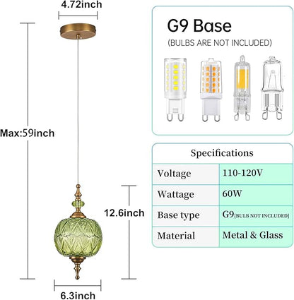 Antique Green Pendant Light Fixtures Vintage Kitchen Lighting Delicate Decorative Pattern 6.3 inches Glass Ceiling Pendant Lighting for Kitchen Island Dining Room with Original Vintage Design