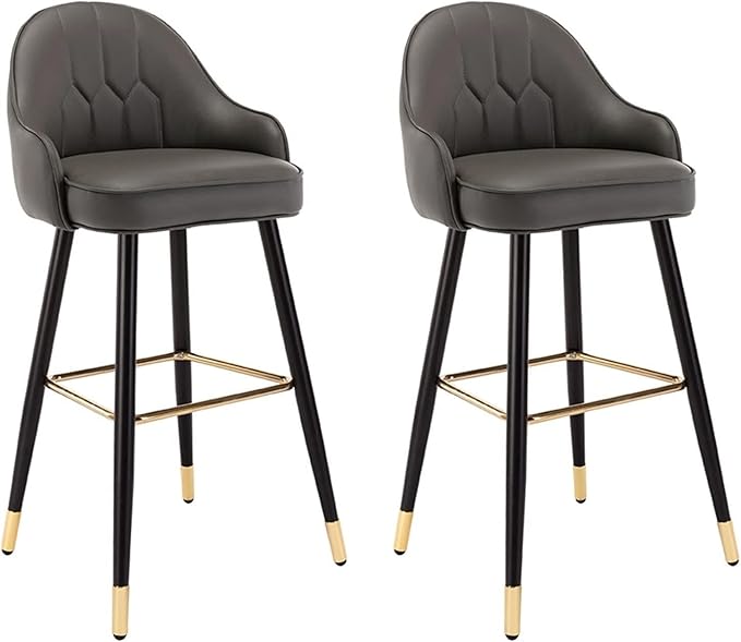 26" Stools Set of 2 with Backrest, PU Leather Upholstered Counter Height Chairs, Chrome Metal Frame, for Kitchen Island, Dining Room, Living Room,Dark Grey