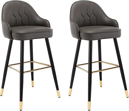 26" Stools Set of 2 with Backrest, PU Leather Upholstered Counter Height Chairs, Chrome Metal Frame, for Kitchen Island, Dining Room, Living Room,Dark Grey