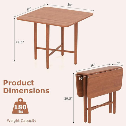 Giantex 36" Folding Dining Table for 2-4, Extendable Drop Leaf Kitchen Table with Solid Rubber Wood Frame, Space-Saving Dinner Table for Small Space, Living Dining Room, Dinette, Walnut