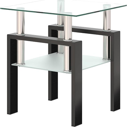 Glass End Table, Glass Side Table with Tempered Glass Top & Metal Legs, Living Room Table Modern Square Tea Table Side Tables 2-Layer for Living Room Bedroom