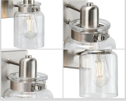 Progress Lighting P300047-009 Calhoun Collection Clear Glass Farmhouse Bath Vanity Light, 3-Light, Brushed Nickel