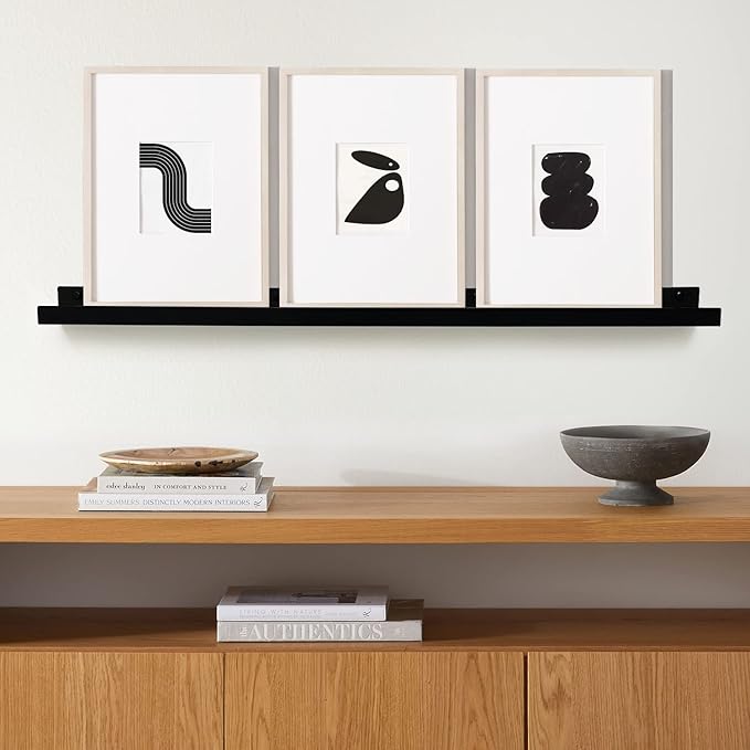 Mitus Floating Display Shelf - Wall Mounted - Modern Industrial Metal Channel Ledge Black, 12 inch