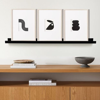Mitus Floating Display Shelf - Wall Mounted - Modern Industrial Metal Channel Ledge Black, 12 inch