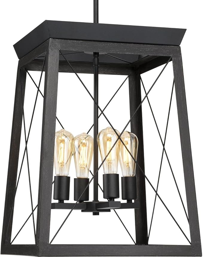 Progress Lighting Briarwood Collection 21 in. 4-Light Textured Black Farmhouse Foyer Chandelier with Painted Ceruse Black