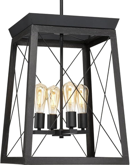 Progress Lighting Briarwood Collection 21 in. 4-Light Textured Black Farmhouse Foyer Chandelier with Painted Ceruse Black